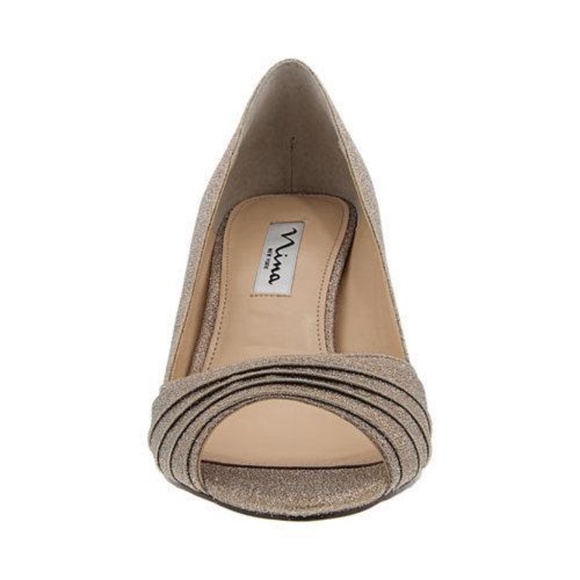 Bronze Pleated Peep Toe Kitten Heel Dress Pump - Picture 4 of 5